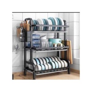 3-Tier Stainless Steel Dish Drying Rack With Utensil & Cup Holder – Large Capacity