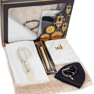 Prayer Gift Box, Muslim Prayer Rug, Islamic Mat, 99 & 33 Pearly Beads Tesbih, Yaseen Book, Miswak, Hijab, Islamic Deluxe Set